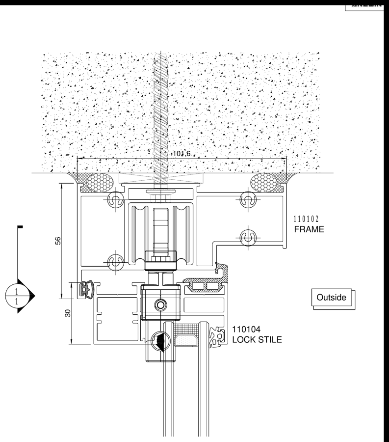 C101-P65 bi-fold door — frame & lock stile section